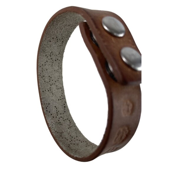 Fossil Womens Band Bracelet Brown Leather with Snaps Floral Design - Picture 6 of 8